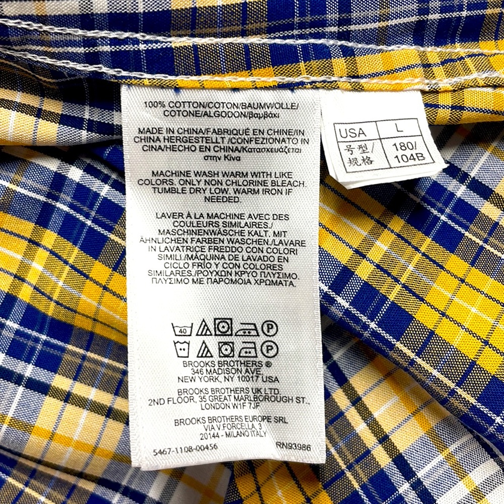 Brooks Brothers Blue Yellow White Plaid Cotton Classic Men’s Button Shirt Sz L - Picture 4 of 5